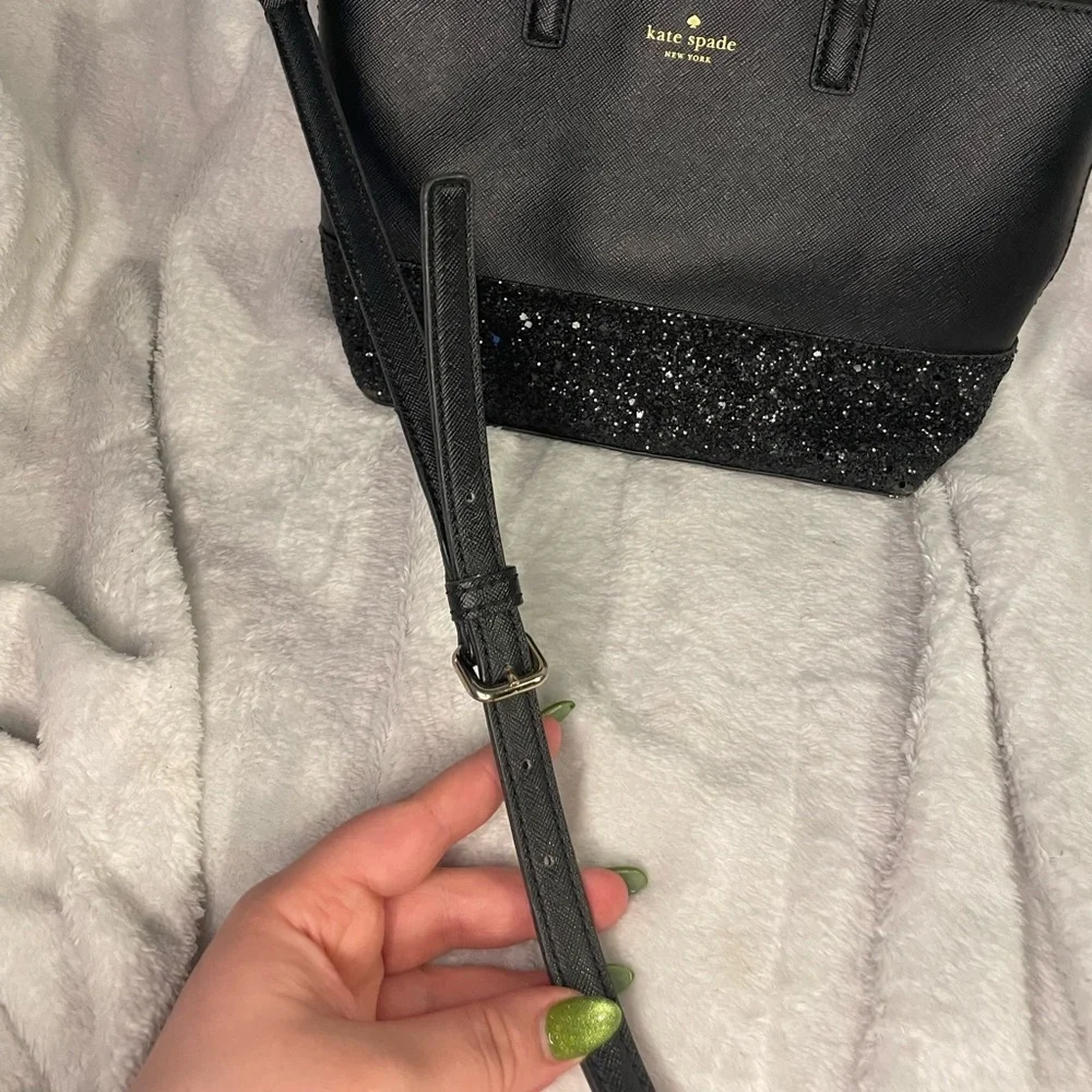 Kate Spade Black Glitter Crossbody Bag Two Way with Gold Hardware EUC - Picture 3 of 16